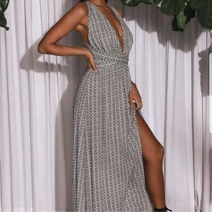 Lulu's Casablanca Queen Black and White Print Maxi Dress Self Tie Halter